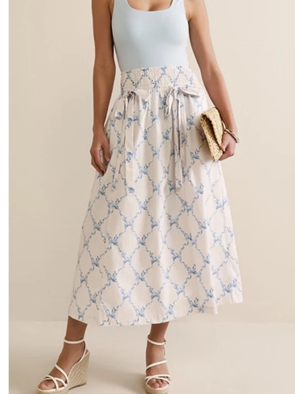 Francesca's Collections Blue and Cream A-Line Skirt